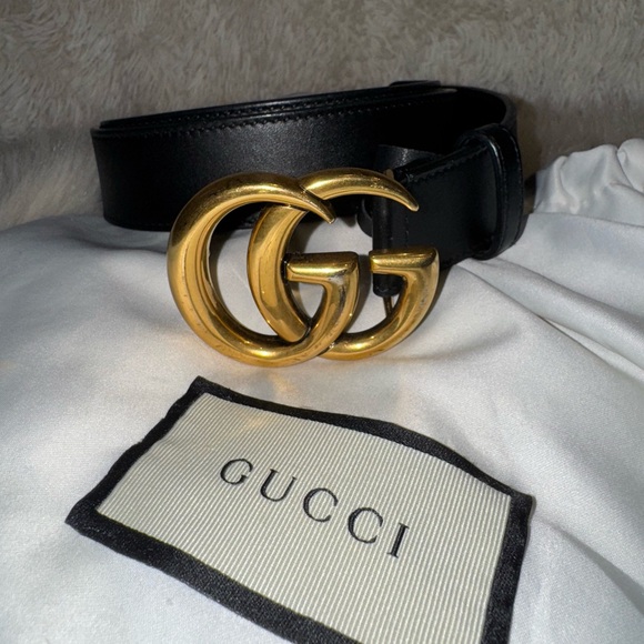 Gucci Accessories - Gucci Black Leather Belt with Gold GG Emblem